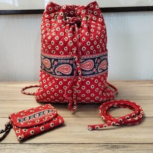 Vera Bradley Vintage Quilted Americana Paisley Drawstring Backpack &  Wallet Set